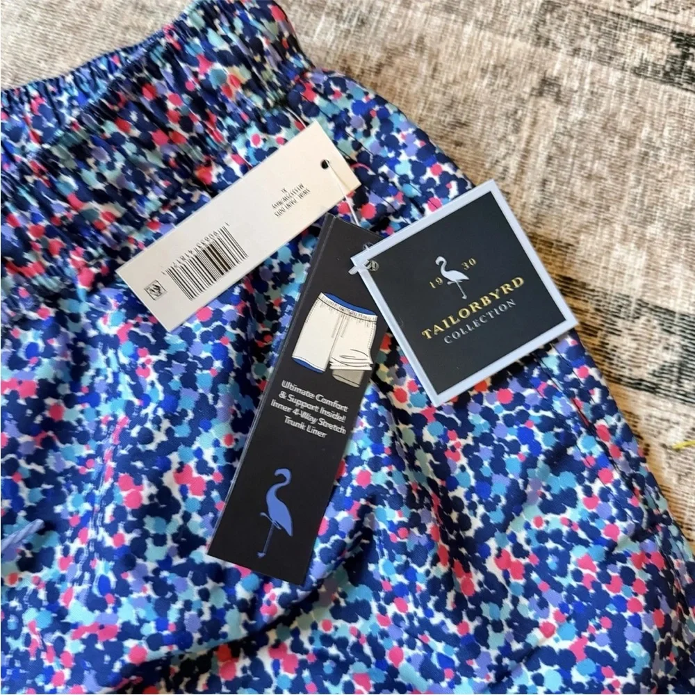 TailorByrd Navy Multicolor Print Swim Trunks XL NWT 4-Way Stretch Liner